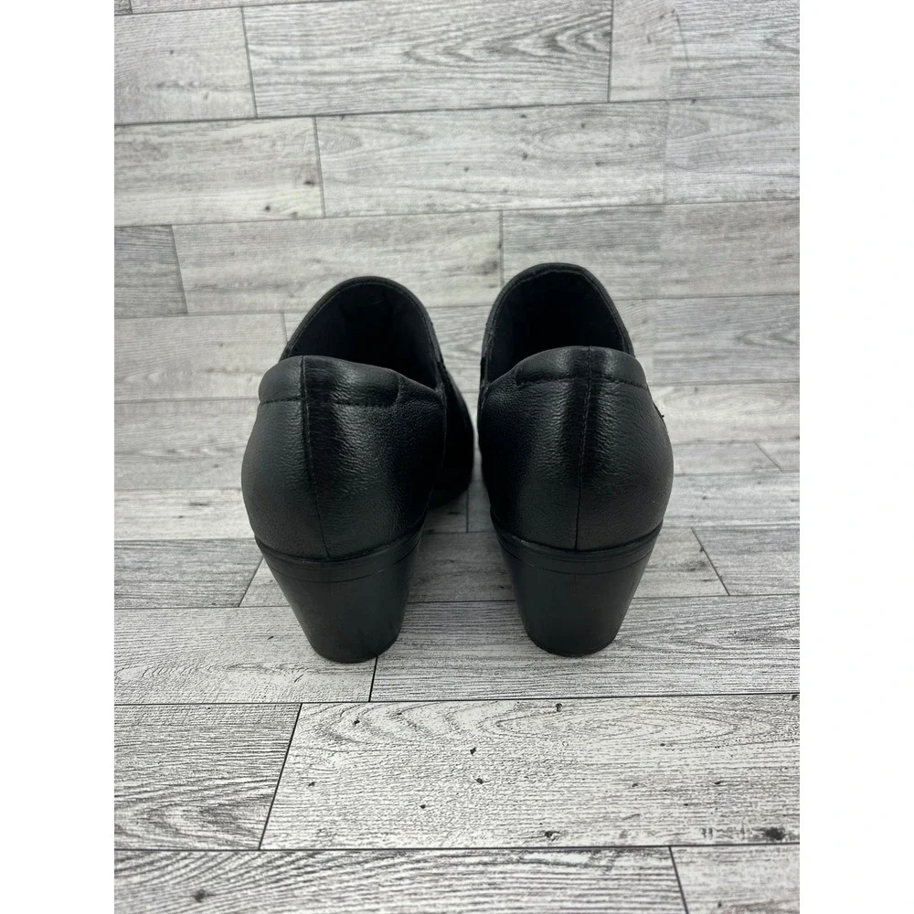 Clarks Collection Women Black Leather Ruched Shooties Block‎ Heel Size 8W